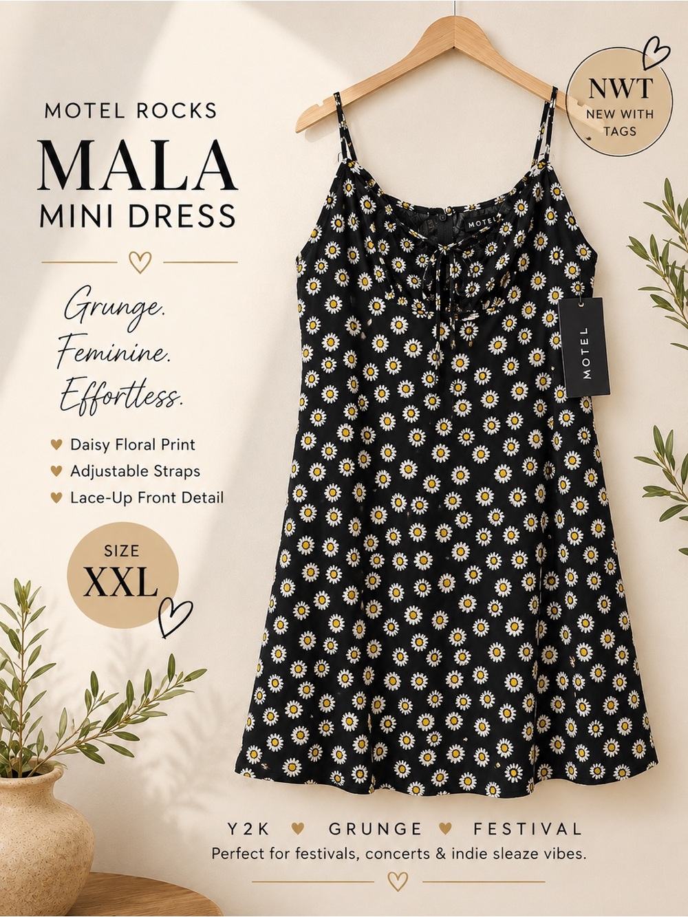 Motel Rocks Mala Daisy Mini Dress | XXL | Indie Sleaze Grunge Festival